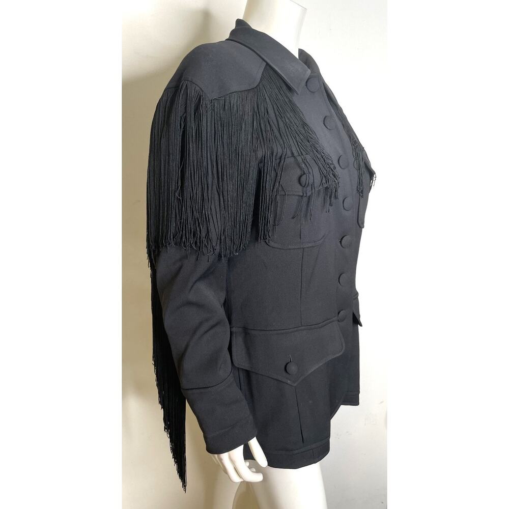VTG Moschino Black Western Jacket Womens US 14 Wool Fringe Trim Button Front - Picture 4 of 16